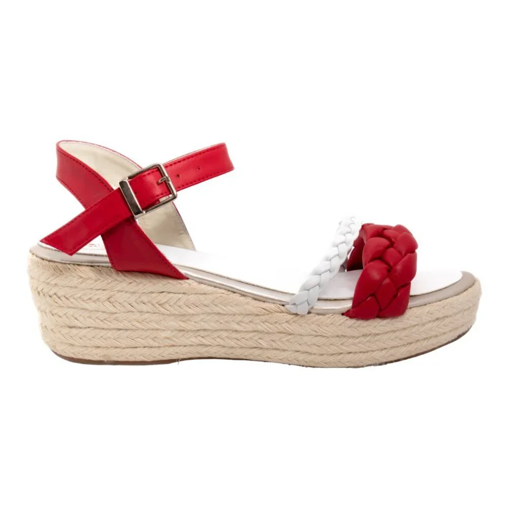 Red & White Braided Espadrille Wedge Sandal